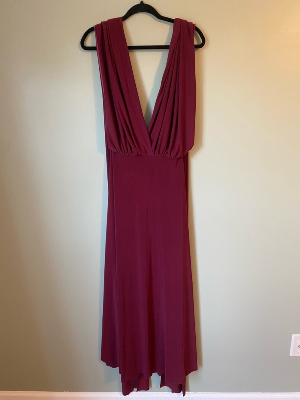 Sleeveless Deep Wine V-Neck Maxi Dress